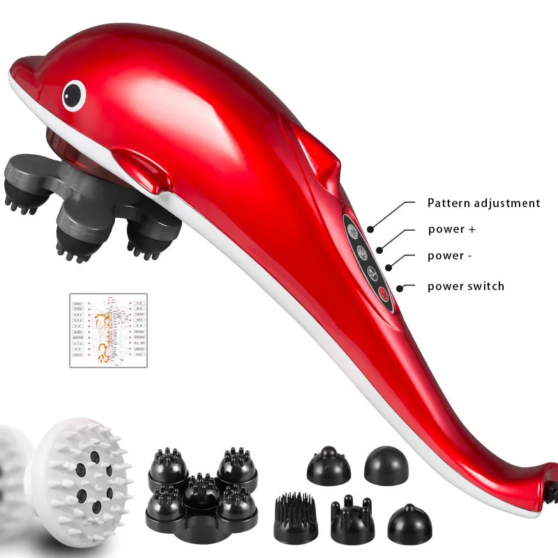Handheld electric head neck lumbar back live dolphins massager acupuncture point massage stick-am45