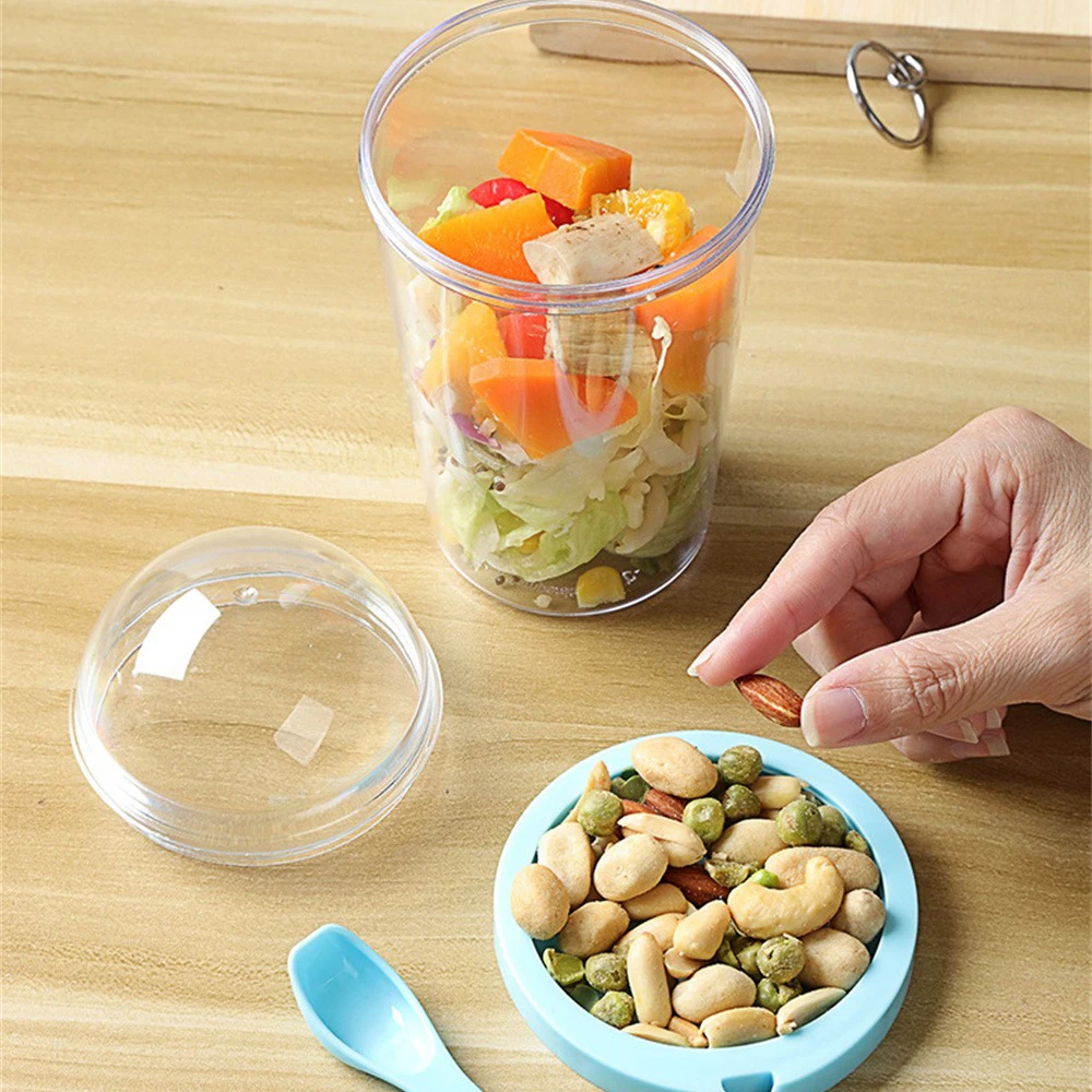 400ml Breakfast Fruit Oat Yogurt Salad Cup Lid Spoon Two Layer Food Storage Portable Fitness Weight Reducing Food Storage Cup 6