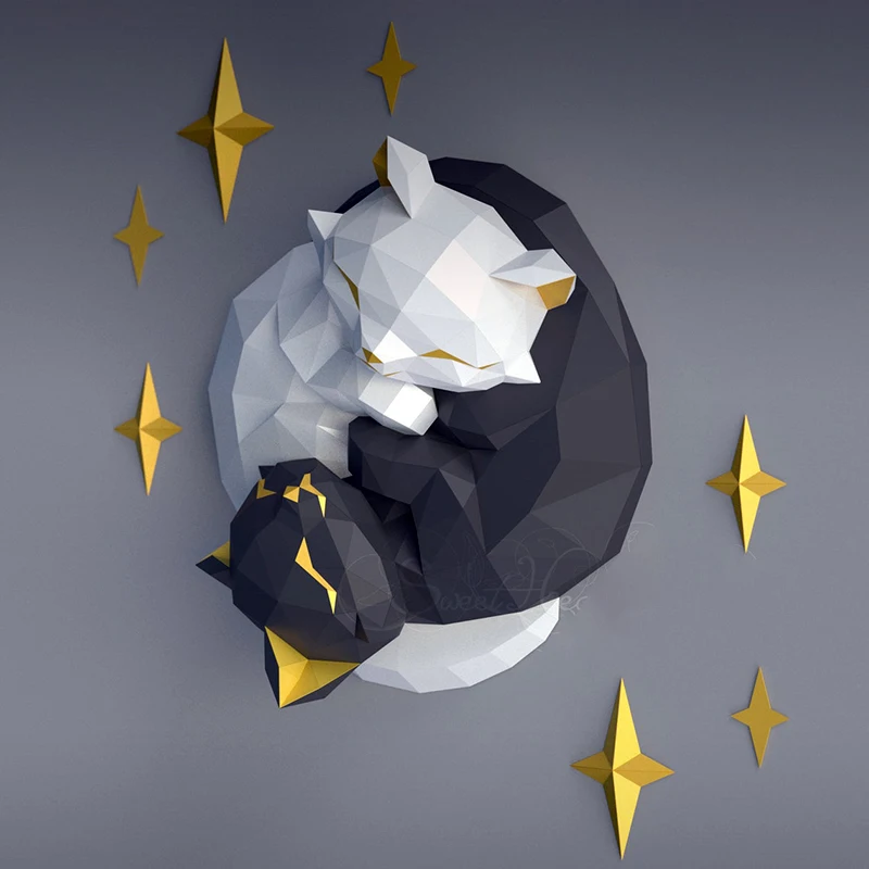 Star Couple Cat Paper Model Home Wall Decor Wedding Decoration Papercraft 3D Puzzles Creative Handmade Toys Valentine's Day Gift