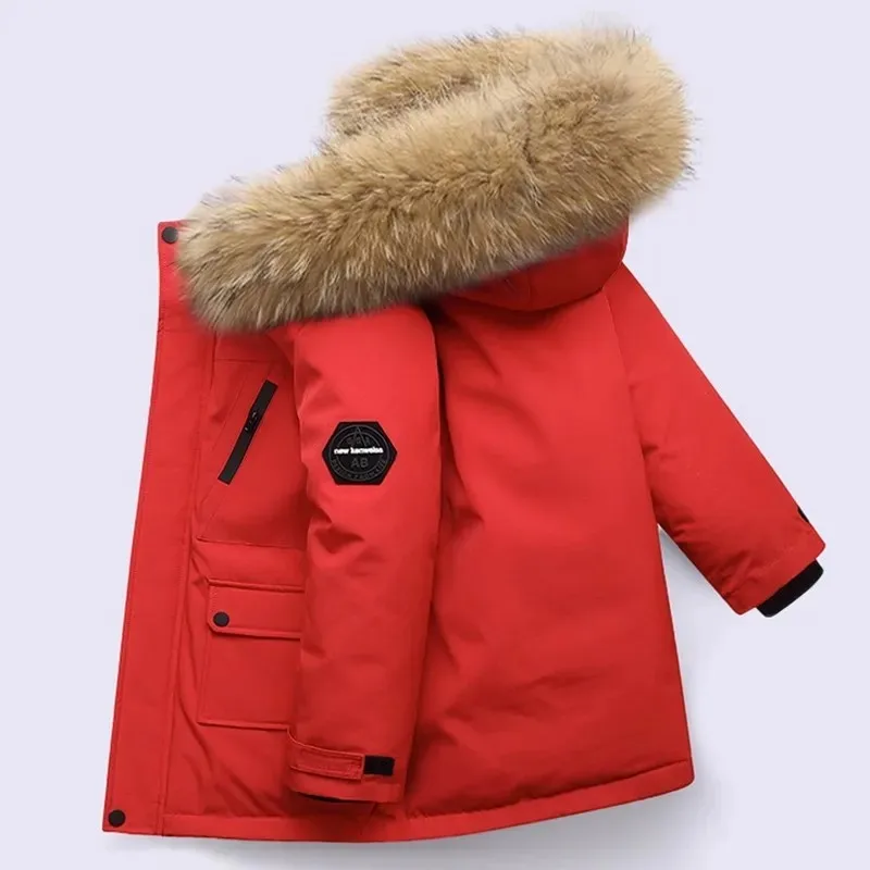 4-12Y Boys Velvet Thick Jackets Winter -30℃ Children's Parka Warm Cotton-Padded Outerwear Big Kids Thickening Coat Clothes