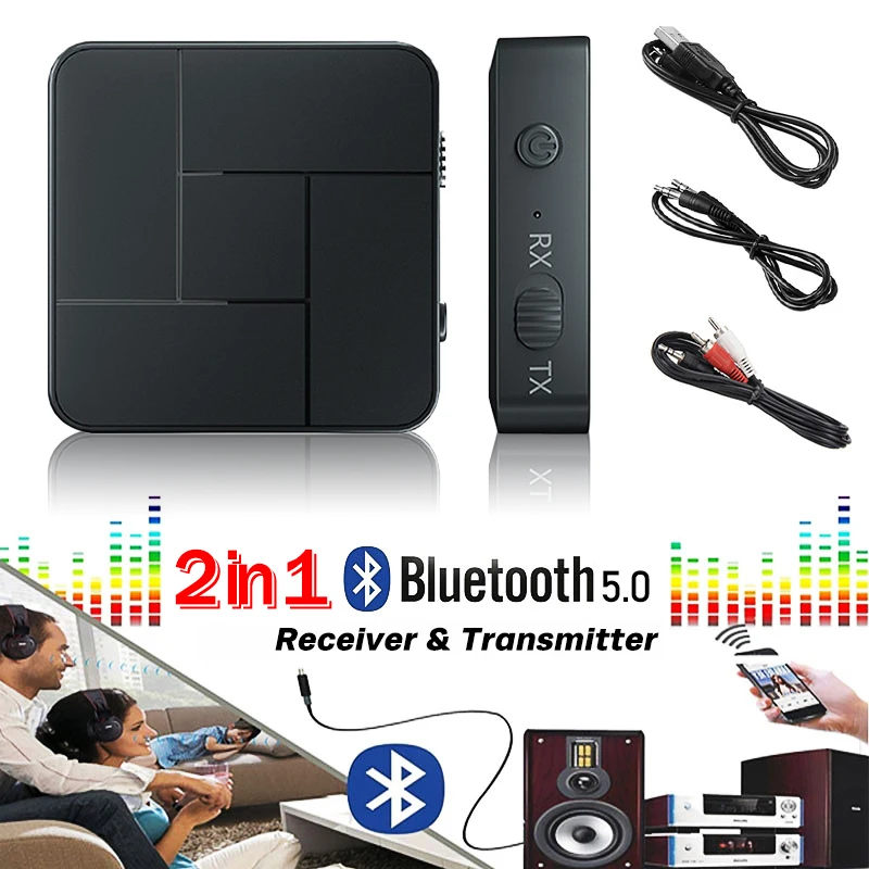 2-in-1 Bluetooth 5.0 Receiver Transmitter Audio 3.5mm AUX Tv Computer Projection To Wireless Earphone Amplifier Speaker Car Kit