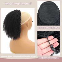 Kinky Curly Drawstring Ponytail Human Hair 10A Brazilian Virgin Human Hair Ponytail Natural Ponytail Extension Natural Black 3