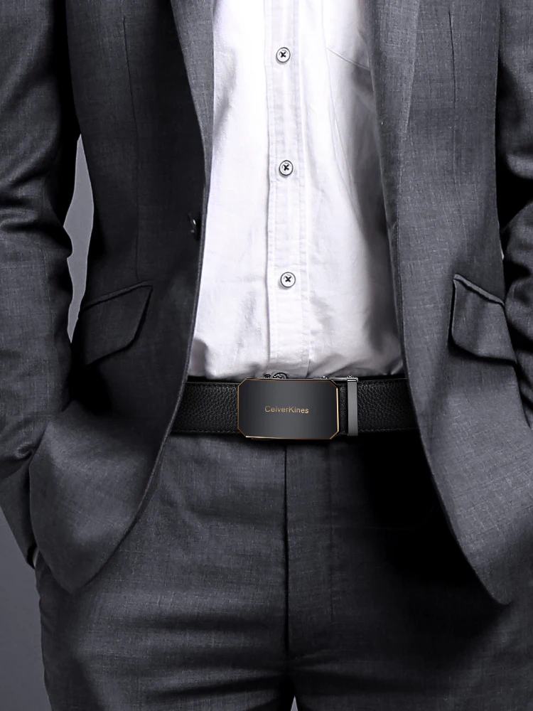 Cinturón de piel genuina para hombre con hebilla automática_voghion.com