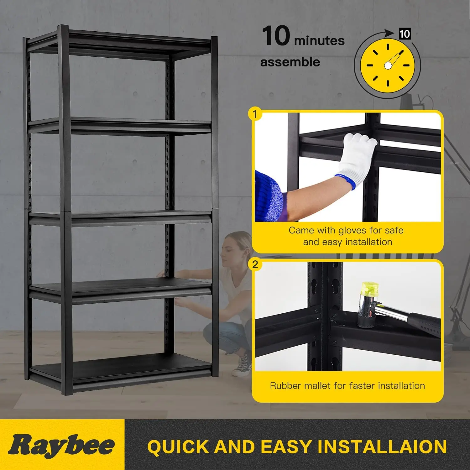 Raybee-Estantes de Metal de 5 niveles para almacenamiento de