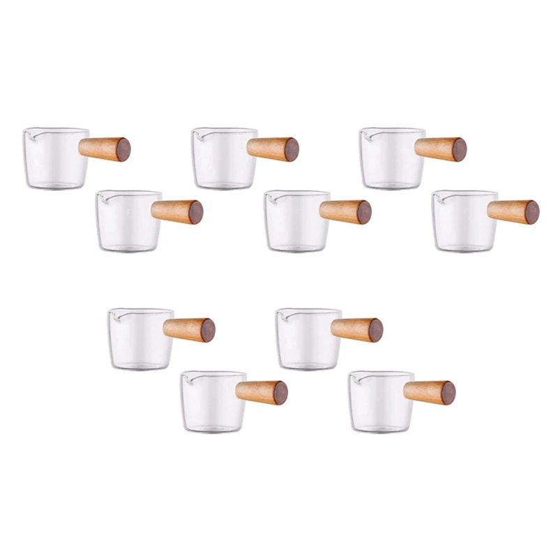 

10PCS Transparent Glass Creamer With Wooden Handle, Mini Coffee Milk Creamer Pitcher. 100Ml