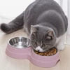 Stainless Steel Double Pet Bowl Wheat Straw Base Dog Cats Feeder Cat Puppy Feeding Food Water Container Dispenser Pet Supplies 2