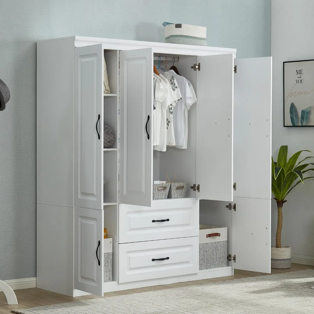 71" H Closet with Doors White Wooden Armoire Wardrobe Closet Freestanding Clothes Storage Closet Bedroom Armoires Wood Wardrobe 3