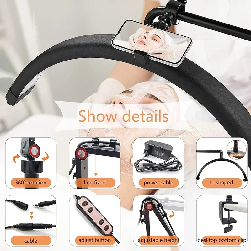Half Moon Light LED Video Light Ring Fill Lash Light Adjustable For Nail Beauty Salons Tattoo Makeup Eyelash Lamp Manicure Table 4
