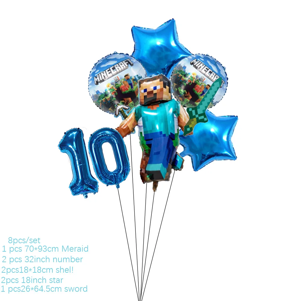 thumbnail image 1 of New Miner Craftings Pixel Game Decoraciones para fiestas de cumpleaños Globos 3D Vajilla Decoraciones para pasteles Suministros para fiestas infantiles Baby Shower, 1 of 5