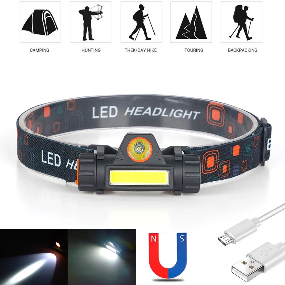 

ZK40 Zoomable Built-in Battery Camping Powerful LED Headlamp COB USB Rechargeable Headlight Waterproof Head Torch Lamp Lantern