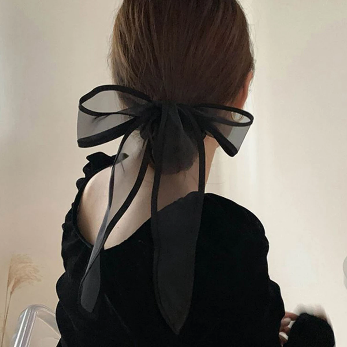 Lystrfac Long Strap Bow Scrunchies for Women Black Yarn Bow Hair Streamer Hair Ring Hair Accessories Hair Rope Simple Headwear magnetic finger ring kickstand soft tpu shockproof phone case bag phone cover for oppo reno7 pro 5g black blue