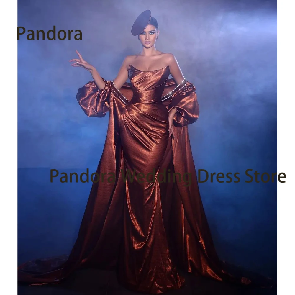 

Женское вечернее платье-Русалка Pandora, черное плиссированное платье до пола без бретелек с длинным рукавом для выпускного вечера,