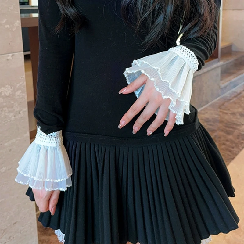 double-layer beautiful fake arm cuff accessories for women elastic fake sleeves lace flared Sleeve elegant ladies short gloves