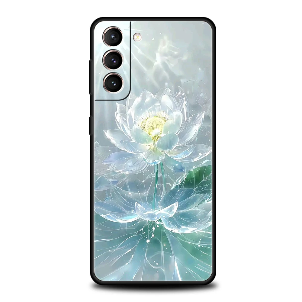 White Lotus Floral Soft TPU Phone Case Cover