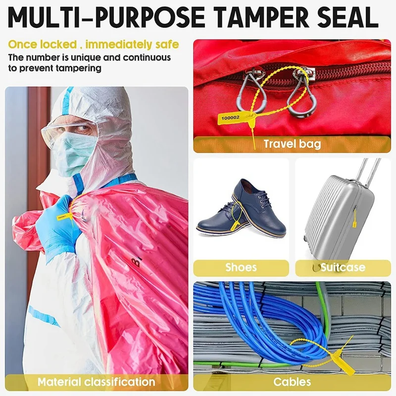 1000 Pcs Plastic Tamper Seals Fire Extinguisher Tags Security Tags Seals Safety Numbered Zip Ties Labels (Yellow)