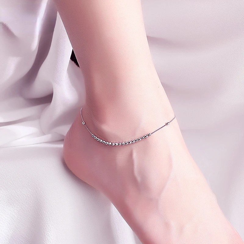 

PT950 Platinum Anklet Women's Box Chain Laser Transfer Bead Ankle Footwear Jewelry Can Be Engraved