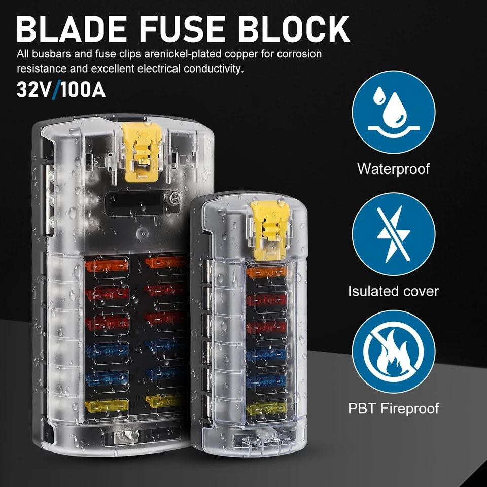 Blocco Fusibili, Supporto Blocco Scatola Fusibili Lama Circuito 6 Vie Con Kit Luce Di Segnalazione A LED Per Auto Marine Van