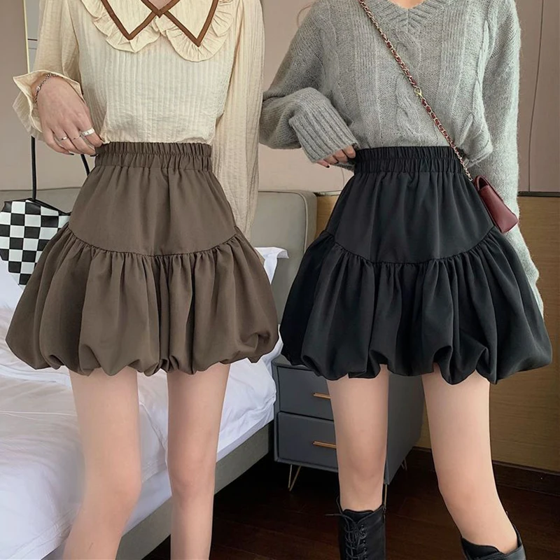 

Cute Sweet Pleated Skirts Women Autumn Sexy Ruffles High Wiast Mini Skirts Girl Fashion All Match A Line Short Skirt