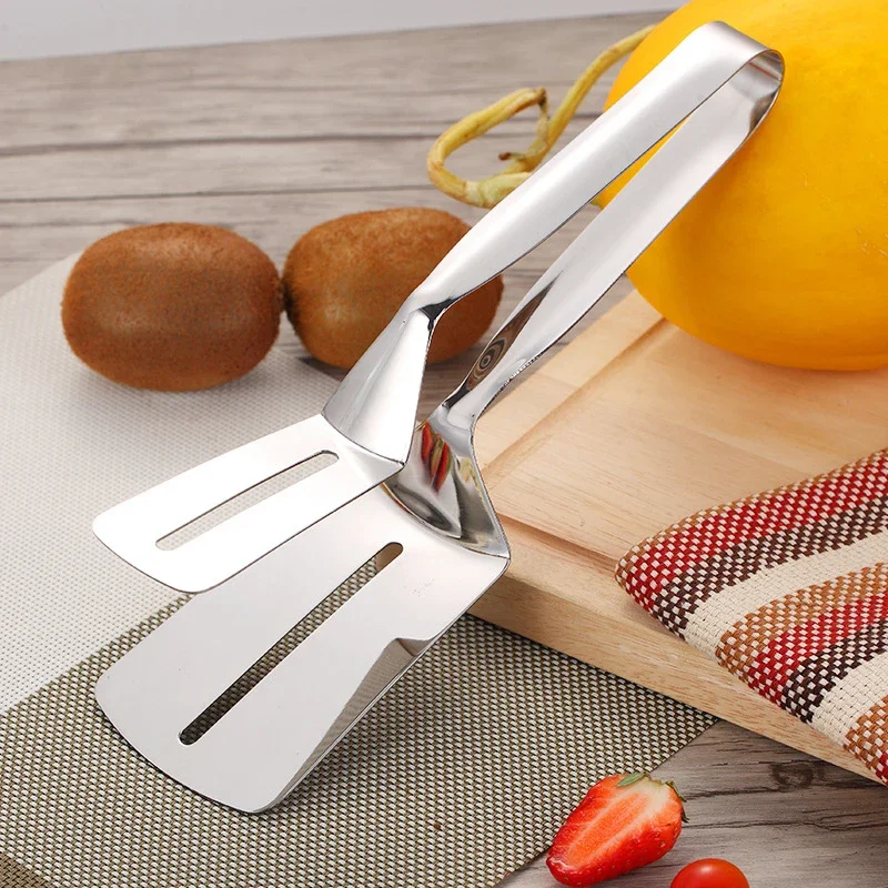 Beef Steak Turner BBQ Tongs Non-Stick Kitchen Tongs Pizza Bread Steak Clip 304 Stainless Steel Handle Utensil Clamp Clip Silver