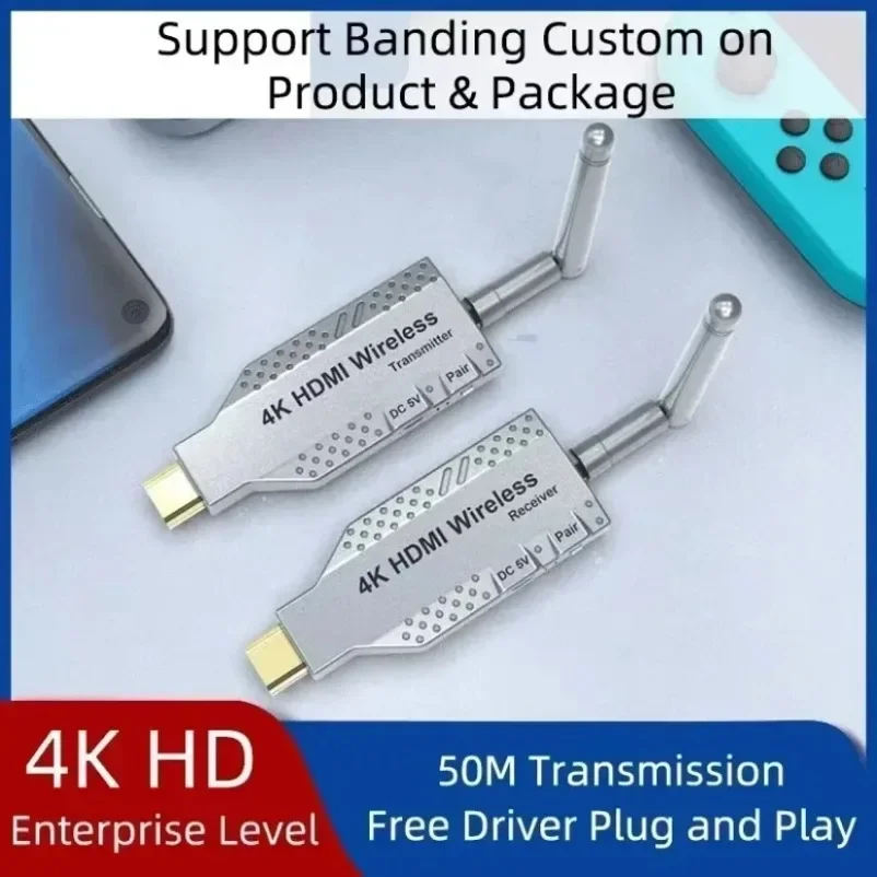 5.8G 50M 무선 HDMI 호환 비디오 송신기 수신기 확장기 키트 TV 스틱 동글 4K 어댑터 TV 박스 프로젝터 PC용