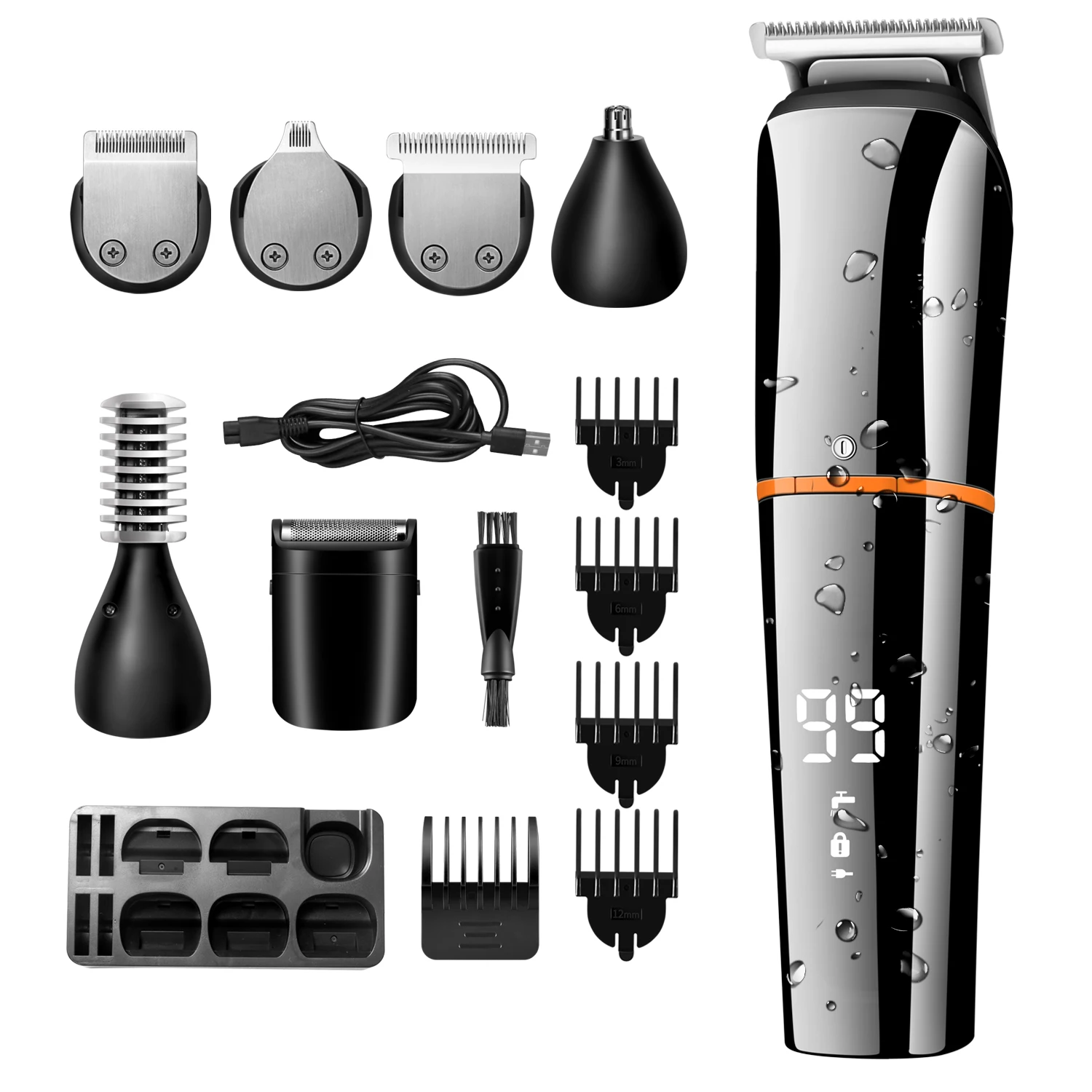 KIKIDO 6 in 1 Rechargeable Hair Trimmer Waterproof Hair Clipper Electric Shaver Beard Trimmer Mens Styling Tools Shaving Machine