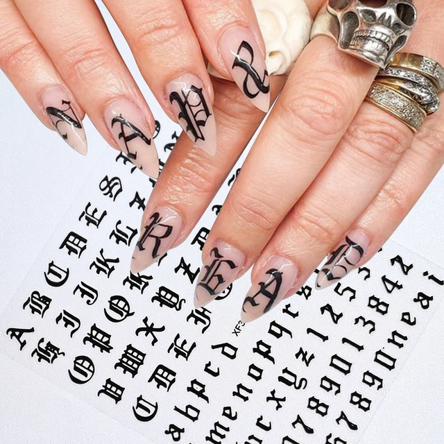 English Letters Holographic Alphabet 3D Nail Stickers Cursive