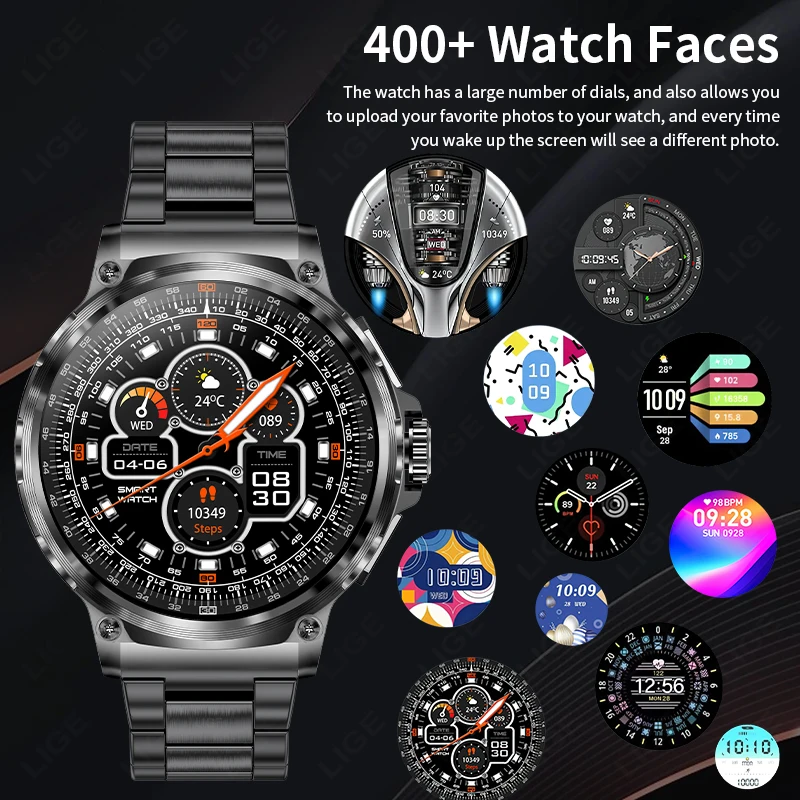 LIGE 710MAH Large Battery Smart Watch Men Outdoor Sports Fitness Bluetooth Call Bracelet Heart Rate Tracker 2025 Smartwatch Gift