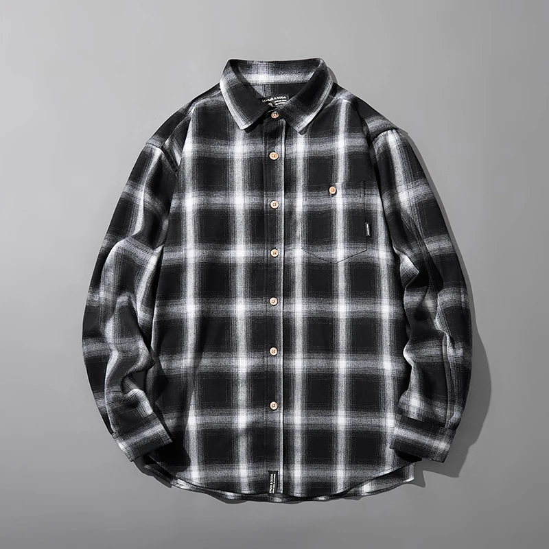 Spring Check Shirts Men Black And White Plaid Long Sleeve Oversized 100% Cotton Men's Shirt Business Casual Male Plus Size