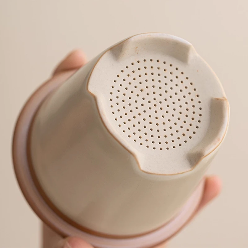 Chinese Style Ceramic Mugs, Home Personal Office Creative Teacup With Cover, Filtered Tea Water Separation, Tea Cups, 400ml, 1Pc