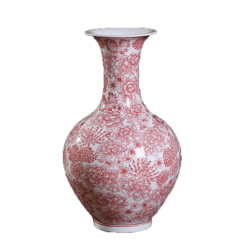 36cm Jingdezhen Half hand-painted Fenshui Glazed Red Ceramic Decorative Vase Home Furnishing Living Room Chinese Home Crafts Orn 6