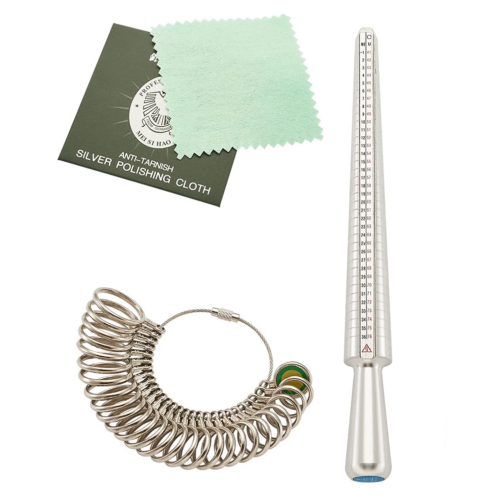 Jewelry Measuring Tool Sets with Ring Mandrel and Ring Sizers Model Finger Measure Rubber Hammers and Silver Polishing Cloth jewelry measuring tool sets with ring mandrel and ring sizers model finger measure rubber hammers and silver polishing cloth