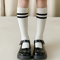 Autumn Warm Children Length Knee Socks Pure Cotton Black White Striped Boys Girls  College Style Sports Socks For 1-12 Years 6