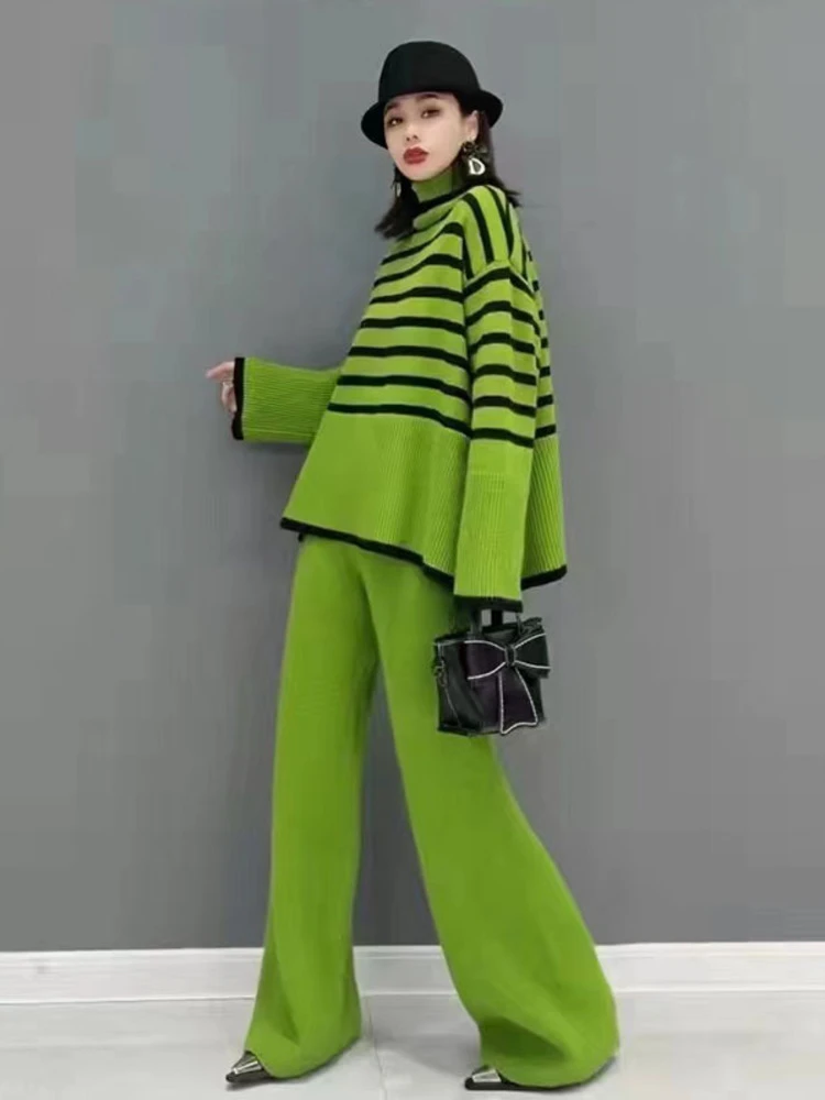women-knitting-suit-high-collar-striped-loose-pullover-top-high-waist