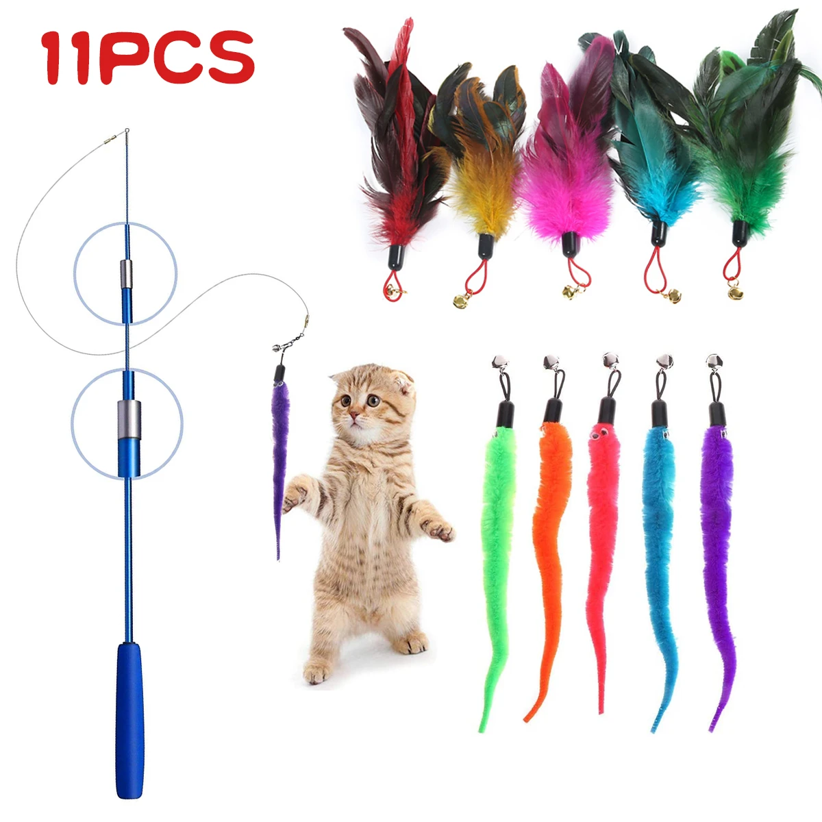 Cat Feather Wand Toy Refill Cat Toy Feather Stick Wand Cat Toys