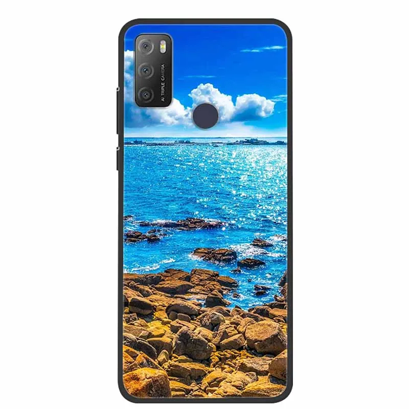 Charming Cat & Floral Design Silicone Phone Case, Black 6.52''