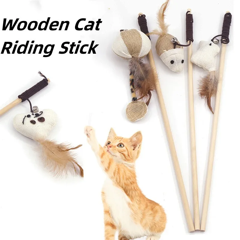 

1PCS Teaser Feather Toys Kitten Funny Colorful Rod Cat Wand Toys Wood Pet Cat Toys Interactive Stick Pet Cat Supplies