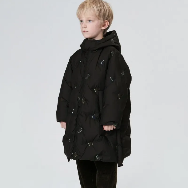 Fashion Baby Boy Girl Cotton Padded Embroidery Long Hooded Jacket Winter Child Coat Warm Outwear Casual Loose Baby Clothes 1-14Y