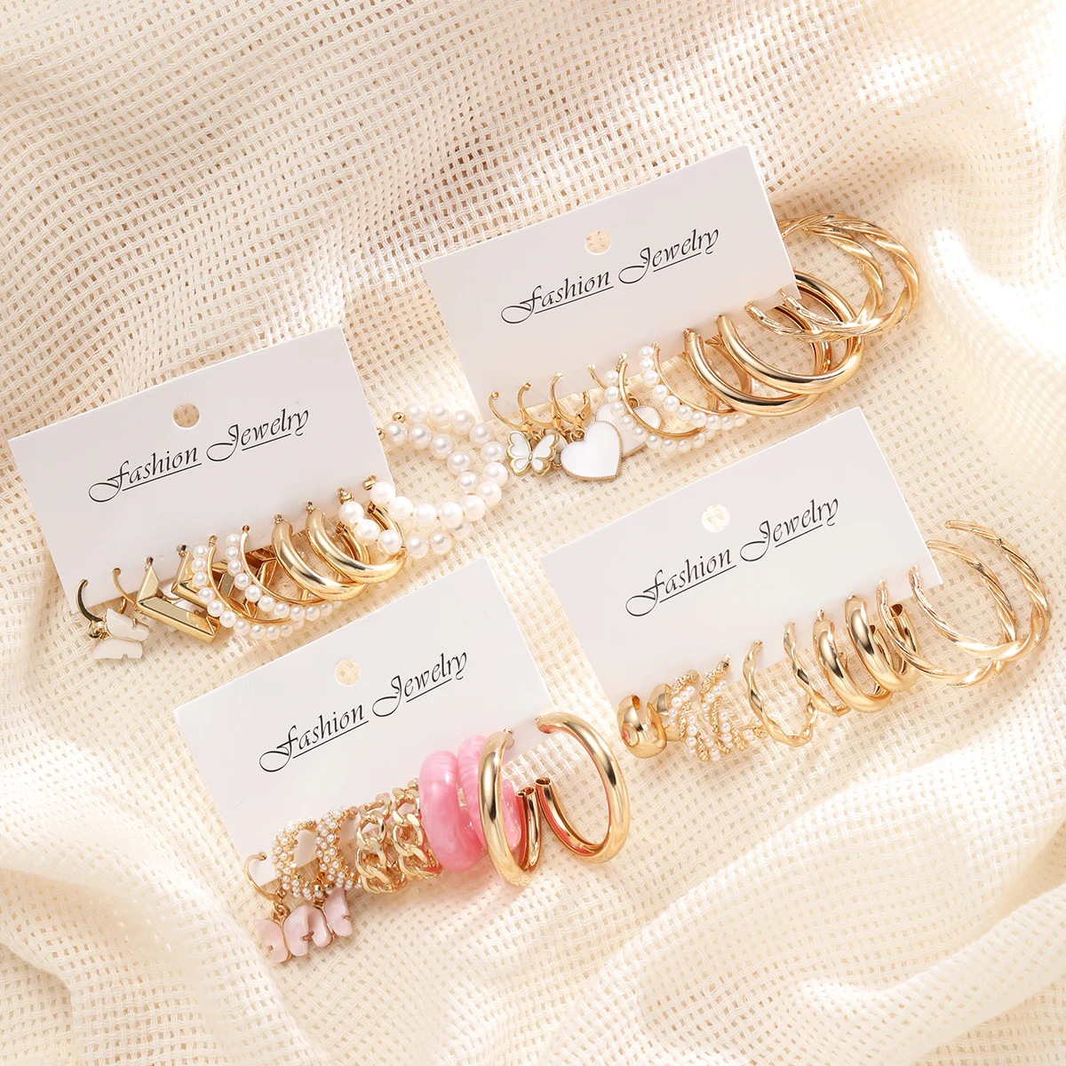 New European and American Earring Set for Women Gold Color Minimalist Big Circle Butterfly Heart Pearl Earrings Jewelry Gifts