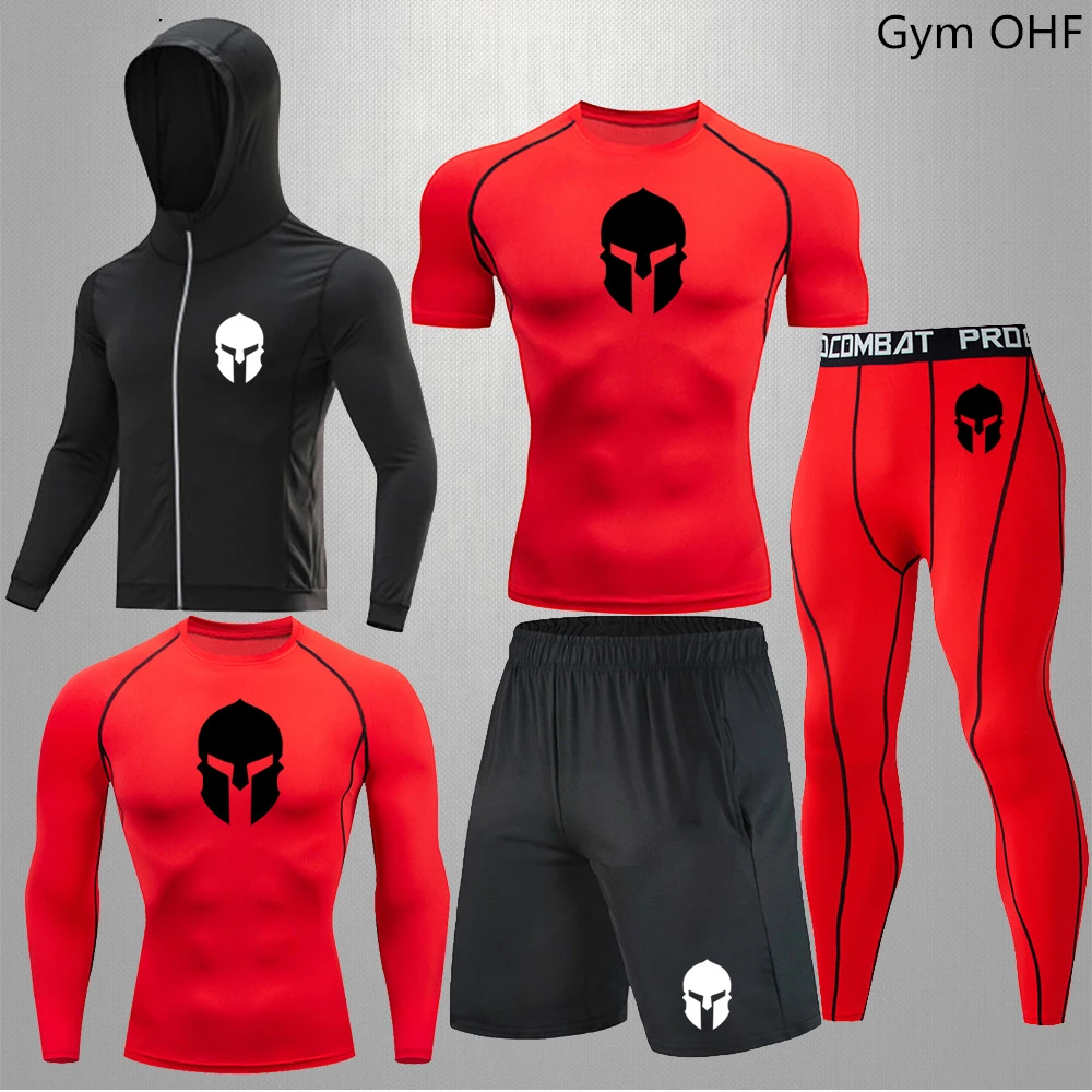 chándales ropa deportiva hombre chandal hombre ropa deportiva hombre Sparta ropa de gimnasio MMA Rashguard para hombre, conjunto de 5 unids/set, ropa deportiva de compresión, para correr, boxeo, traje| | -