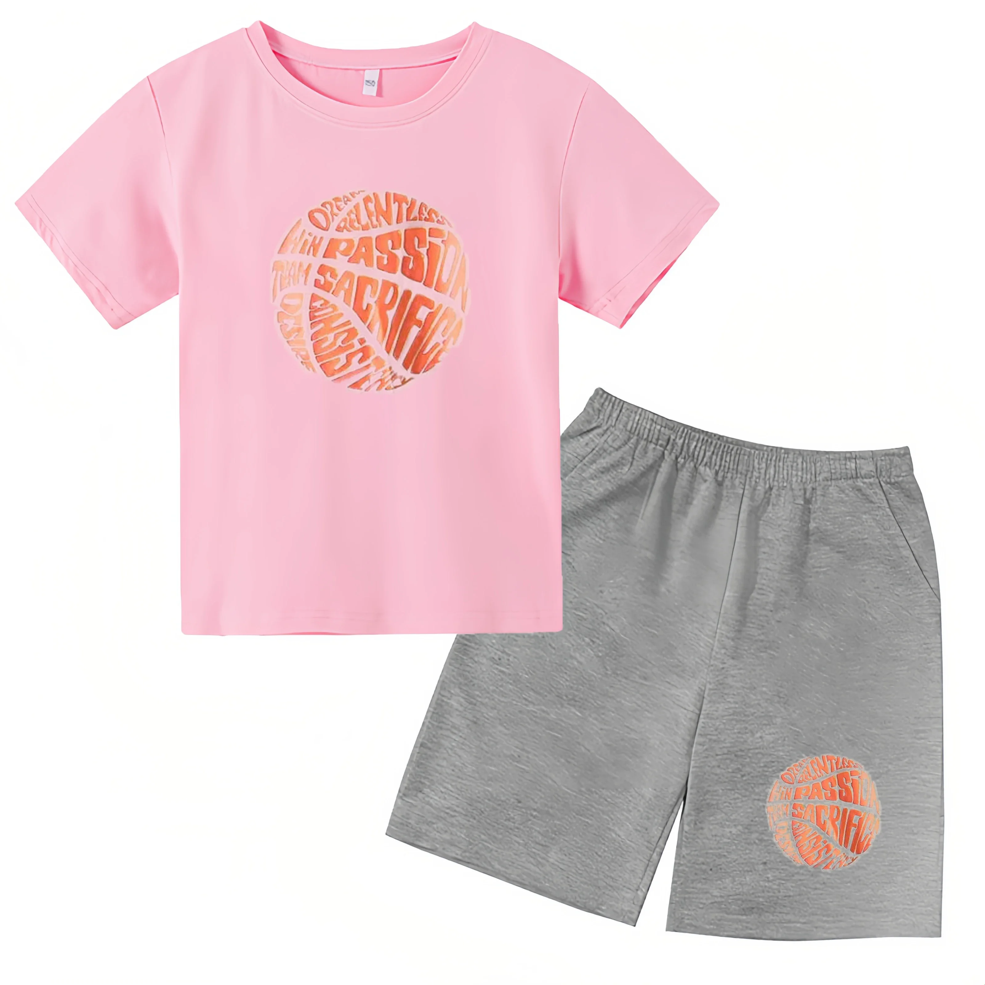 thumbnail image 1 of Conjunto de bebé nuevo estampado de moda con patrón de baloncesto verano niño cómodo transpirable casual deporte niño camiseta pantalones cortos conjunto de 2 piezas, 1 of 5