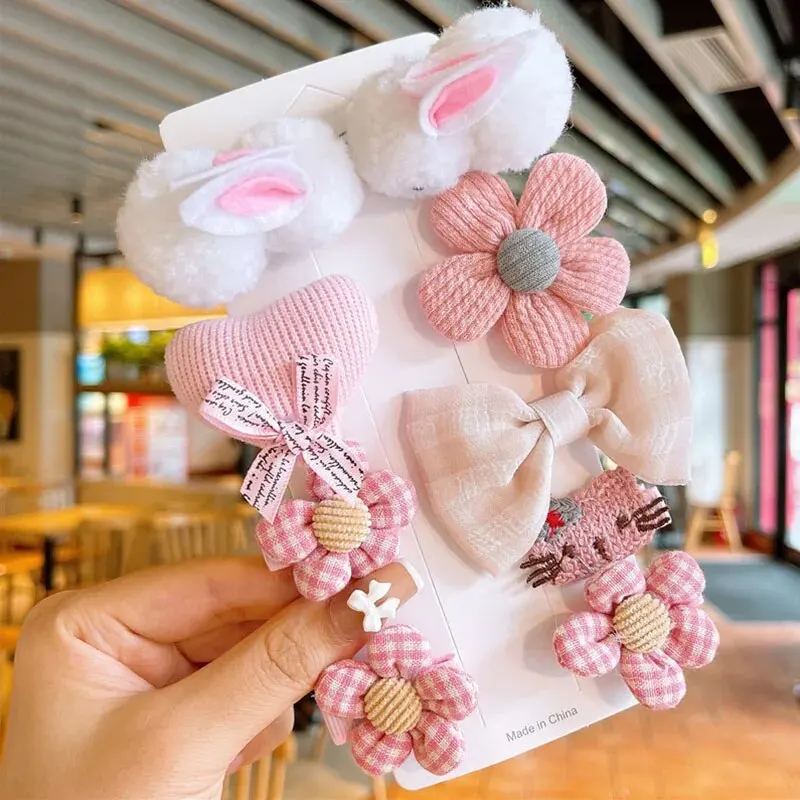 Hair Clips 9Pcs/Set Cartoon Bunny Flower Baby Hair Accessories