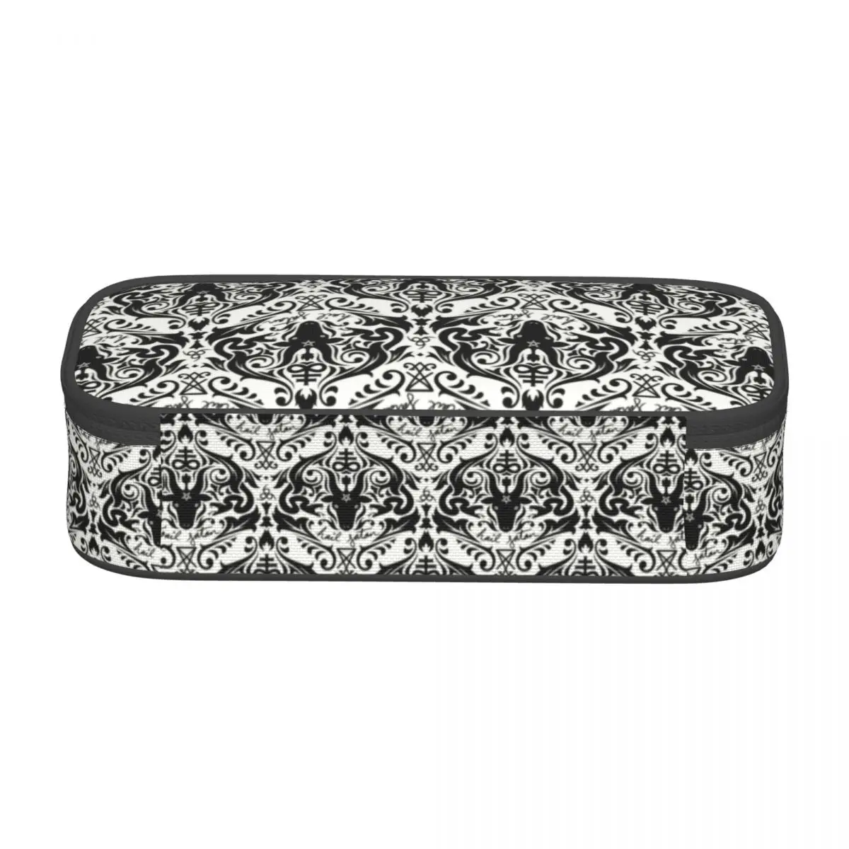 Pencil Case Damask Hail Satan Kawaii Boy Girl Large Storage Satanic Cross Devil Baphomet Students Stationery