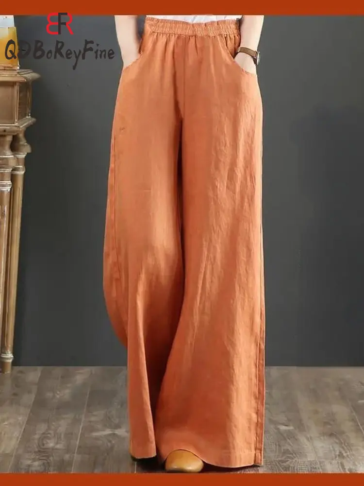 

Cotton Linen Wide Leg Pants Women 2023 Summer Spring New Oversized Casual Loose Trousers Drawstring Sweatpants High Waist Pants