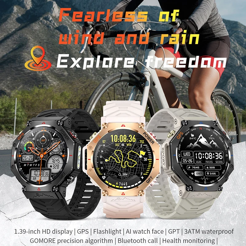 2026 NEW GPS Sports Smart Watch 3ATM Waterproof Built-in Dual-Band 510Mah Battery Compass Altimeter Military Grade Smartwatch