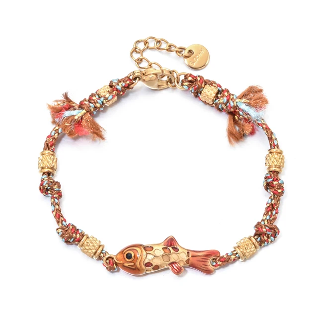 Bracelet poisson mignon en acier inoxydable pour femmes, corde colorée tissée à la main, style Boho, breloque, bijoux d'amitié populaires
