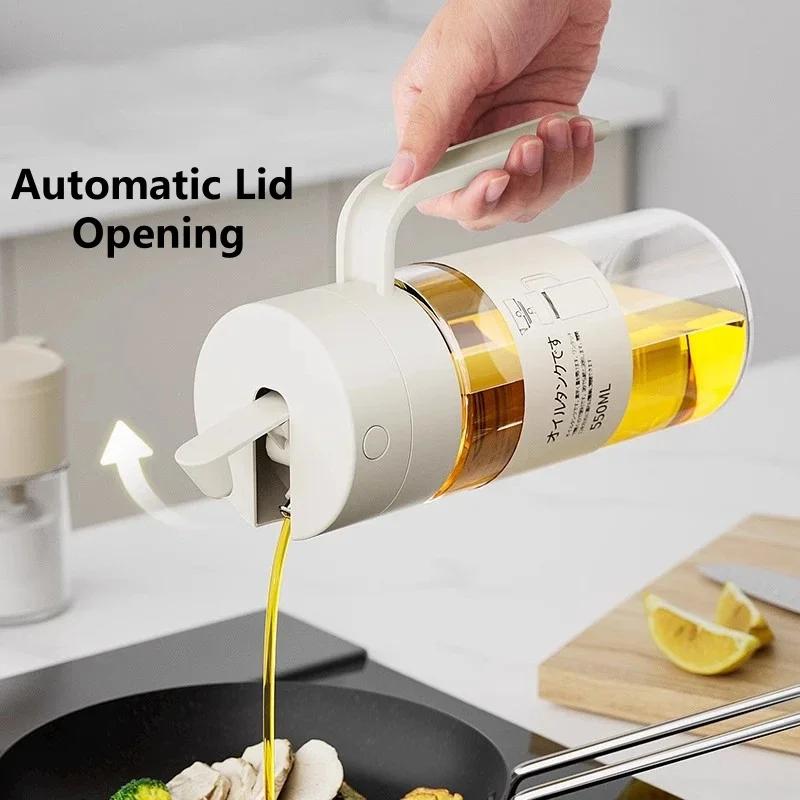 550mL Oil Empty Bottle Pourer Glass Bottles Automatic Opening and Closing Kitchen Cooking Oil Dispenser Cruet for camping BBQ kitchen utensils kitchen seasoning bottles