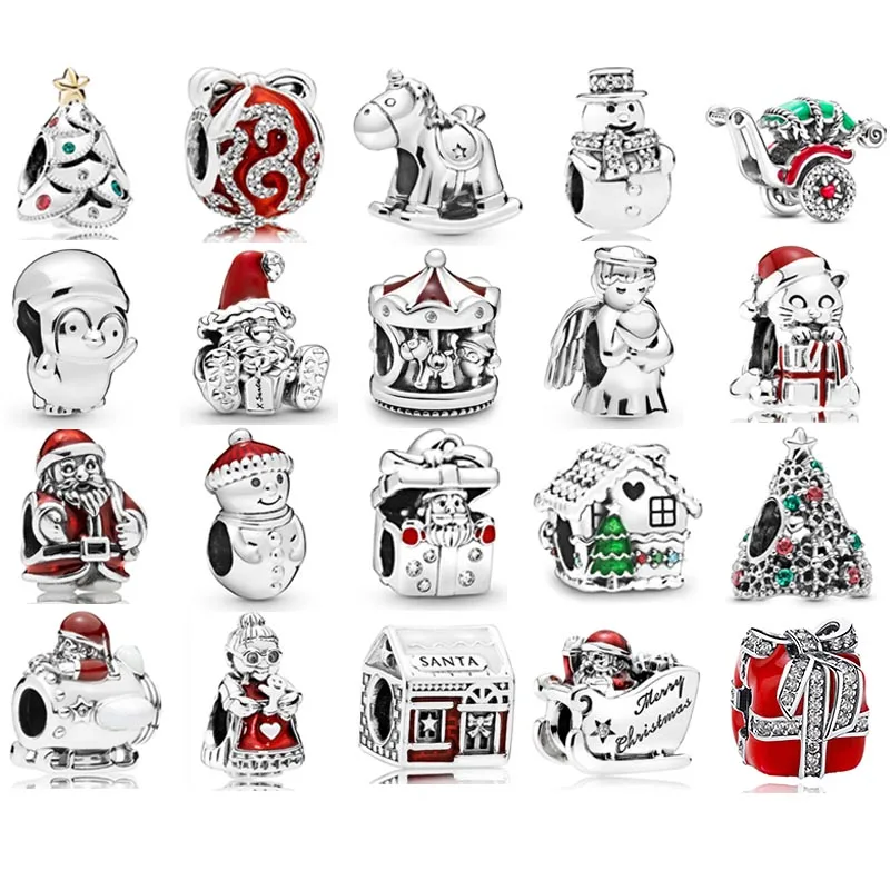 925 Sterling Silver Charm Angel Wings Santa In A Giftbox Grotto Christmas Tree Unicorn Beads Fit Braccialetto Popolare Gioielli Fai Da Te