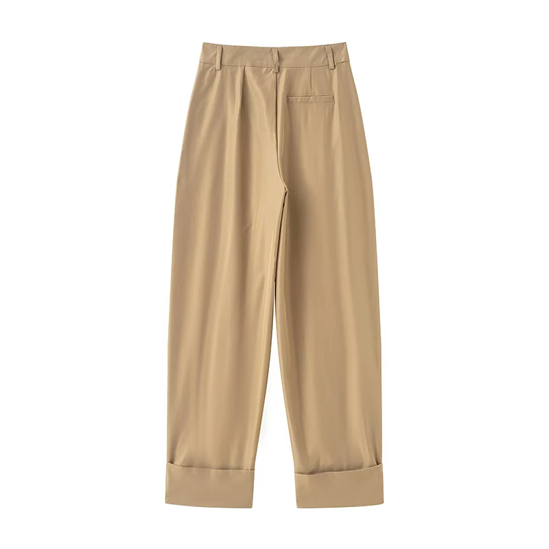 Chic Casual Pleated Women Pants Side Pockets Straight Loose Pants Fashion Spring Autumn Streetwear Female Trousers Mujer