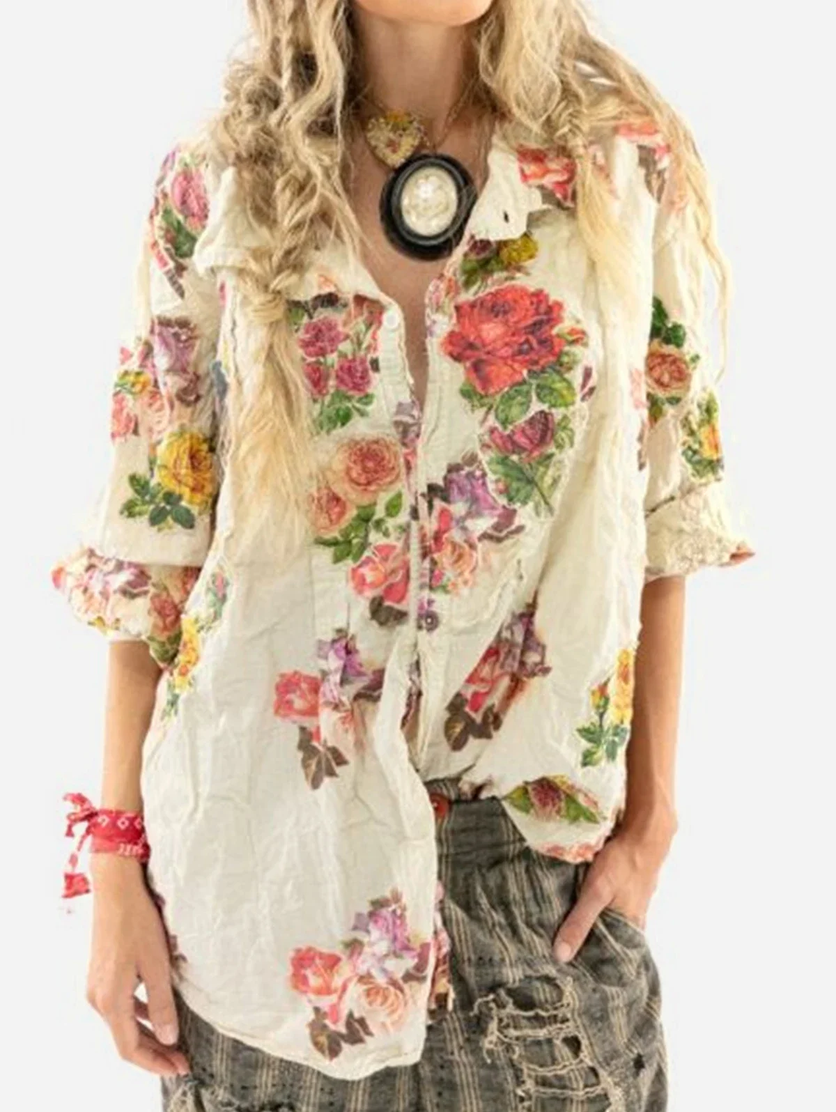 Natalie | Women's Indian Art Floral Vintage Print Casual Shirt main image 0