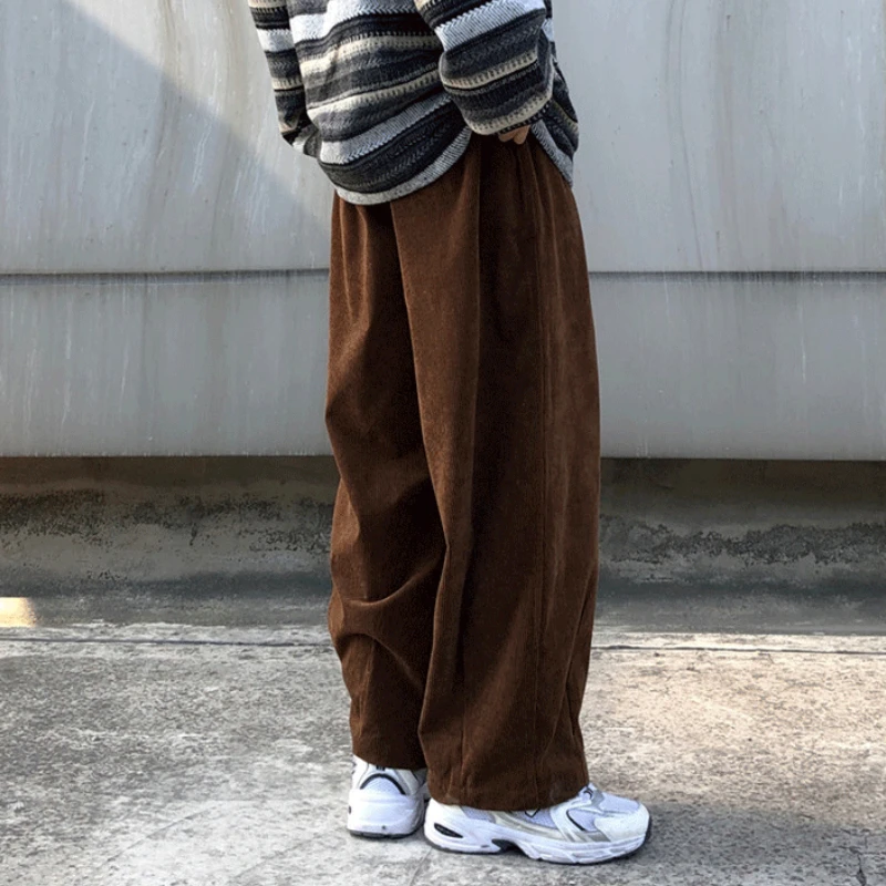 Pants Men Casual Retro Harajuku Ins Fashion High Street Ulzzang Baggy All-match Corduroy Youngster College Unisex Pantalones wide leg sweatpants,wide leg pants